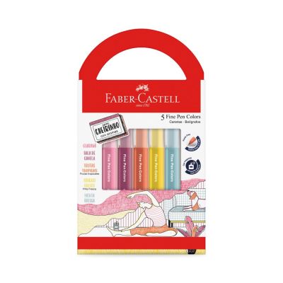 Caneta Hidrocor Fine Pen 5 Cores Com Cheiro Revigora e Energiza Faber Castell