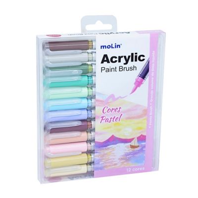 Marcador Acrylic Brush Com 12 Cores Tons Pasteis Molin